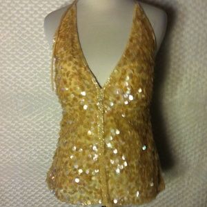 Venus Gold Sequin Halter Top